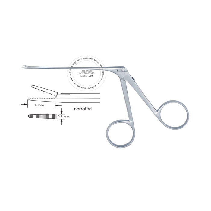 Mc Gee Alligator Micro Ear Forceps, 80 mm Shaft, 4.0 x 0.8 mm Serrated Jaws