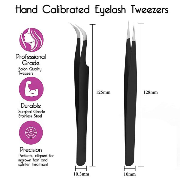 Lash Eyelash Extension Tweezers Set of 5, Japanese Stainless Steel Tools Straight Curved 45 90 Degree Angled Tip, Volume Tweezer - Image 2
