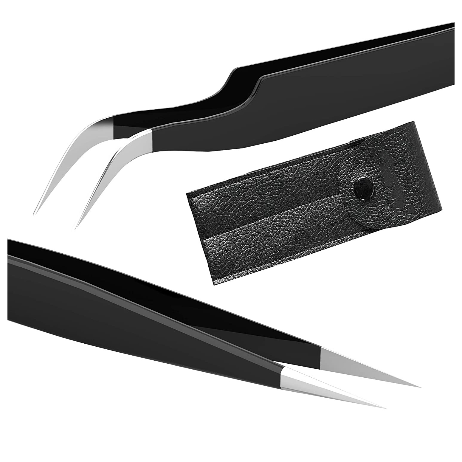 Lash Eyelash Extension Tweezers Set of 5, Japanese Stainless Steel Tools Straight Curved 45 90 Degree Angled Tip, Volume Tweezer