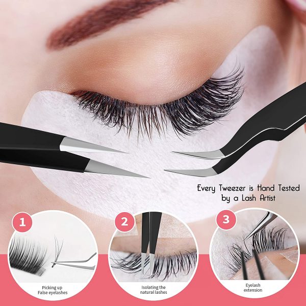Lash Eyelash Extension Tweezers Set of 5, Japanese Stainless Steel Tools Straight Curved 45 90 Degree Angled Tip, Volume Tweezer - Image 3
