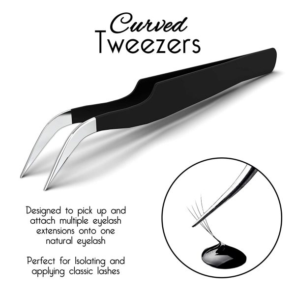 Lash Eyelash Extension Tweezers Set of 5, Japanese Stainless Steel Tools Straight Curved 45 90 Degree Angled Tip, Volume Tweezer - Image 4