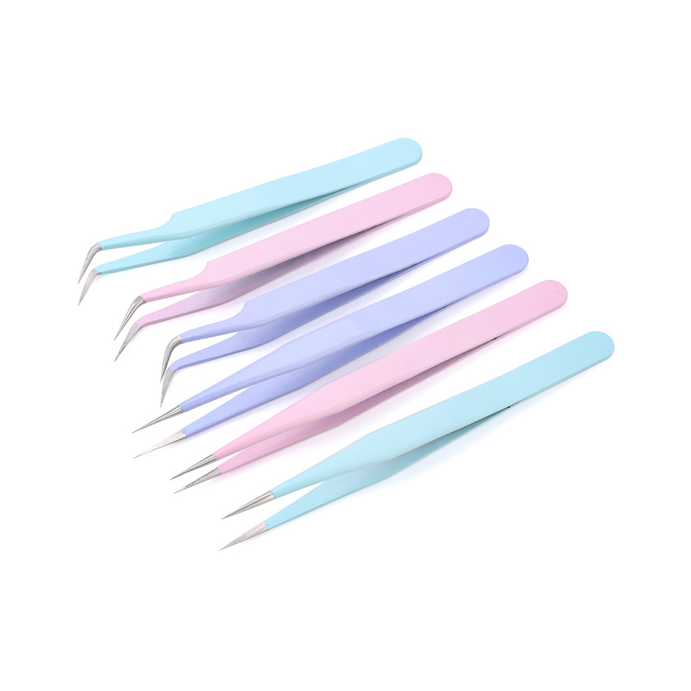 High Quality Pink Custom Girl Lashes Eyebrow Tweezers Eyelash Extension Candy-colored Eyelash Diamond Tweezers Set for Lashes