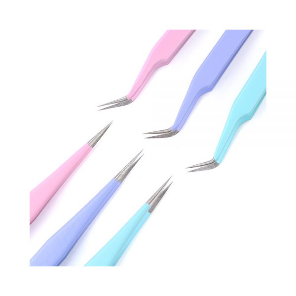 High Quality Pink Custom Girl Lashes Eyebrow Tweezers Eyelash Extension Candy-colored Eyelash Diamond Tweezers Set for Lashes - Image 4