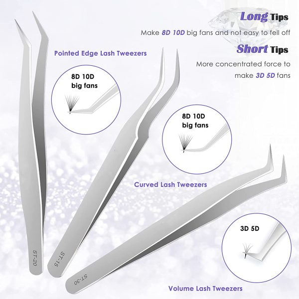 Professional Stainless Steel lashes tweezers Volume Tweezers light weight eyelash extension tweezers - Image 5